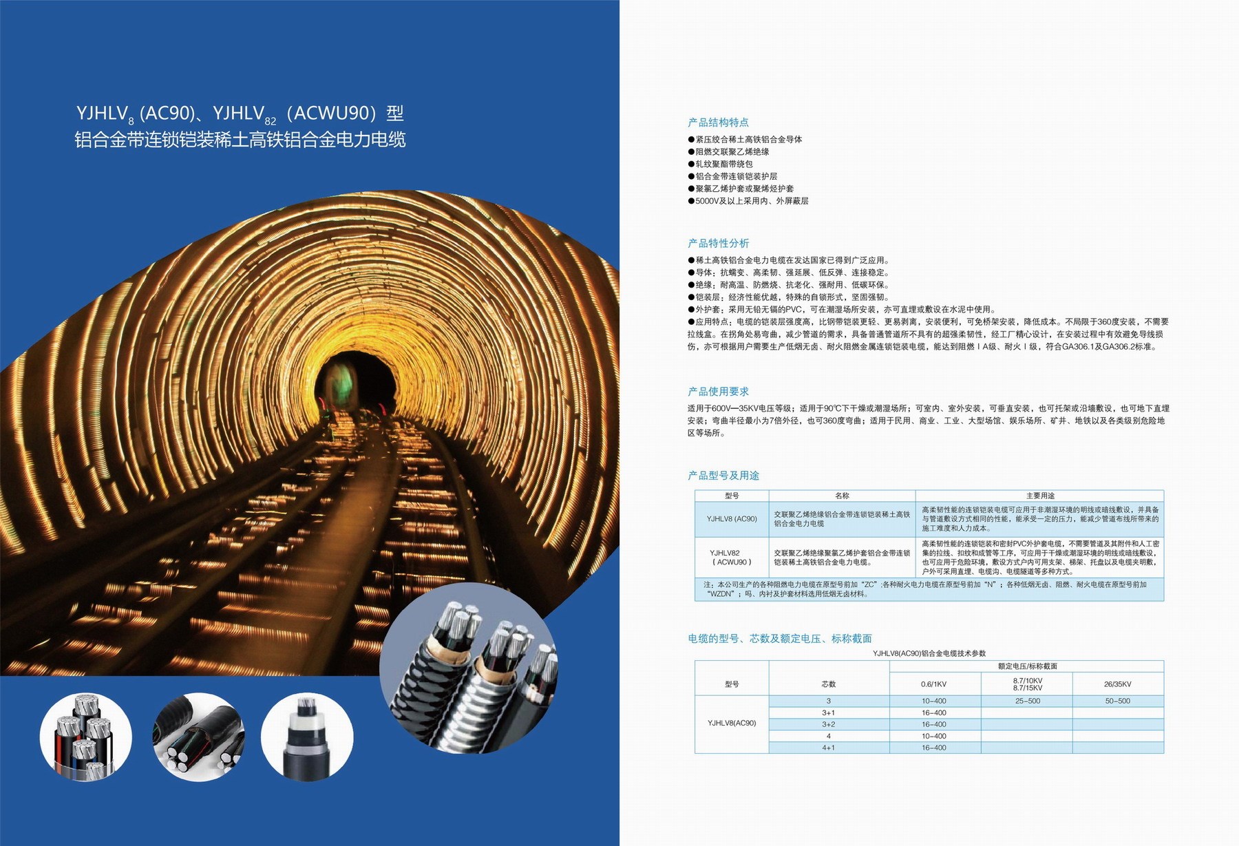 YJHV8(AC90)、YJHLV82(ACWU90)型鋁合金帶連鎖鎧裝稀土高鐵鋁合金電力電纜(圖2)